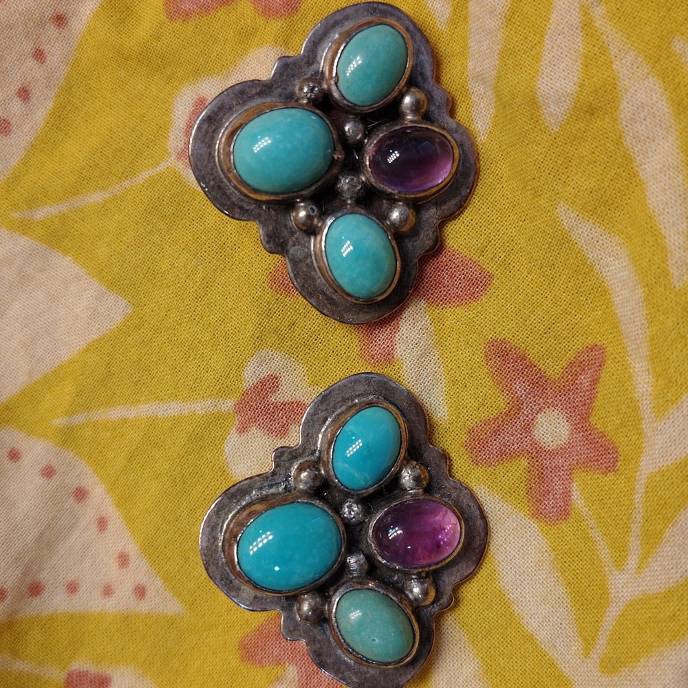 Turquoise And Amethyst Earrings Nakai